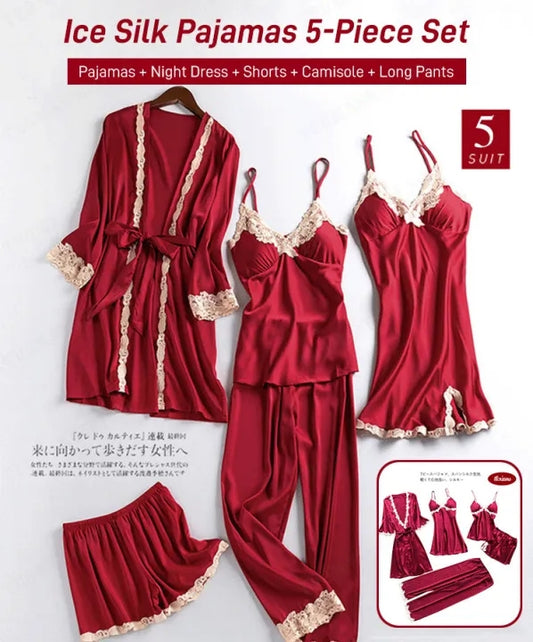 5 PCS/Set Ice Silk Pajamas Sleepwear