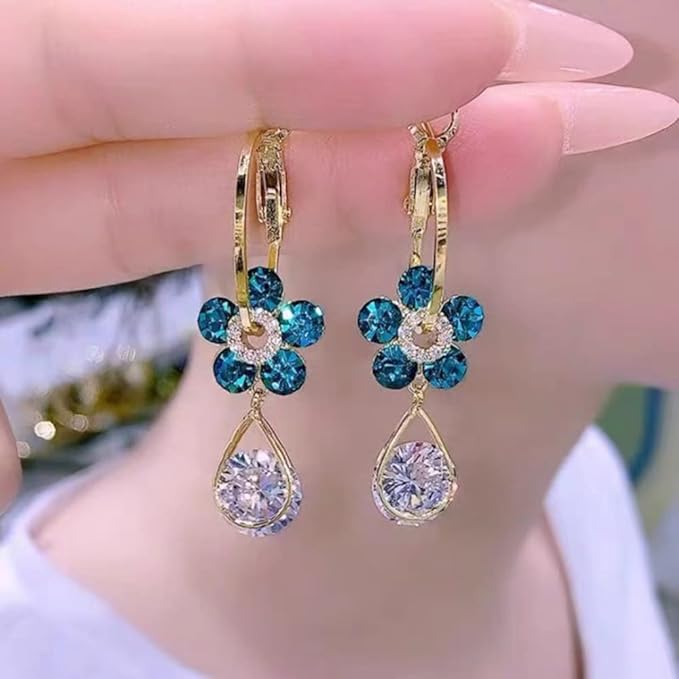 Fashion Blue Crystal Flower Earrings