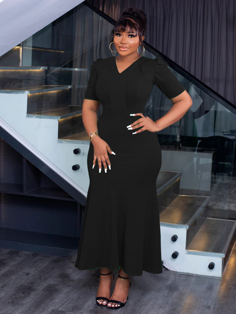 Solid Colour Slim Fit Fishtail Maxi Dress