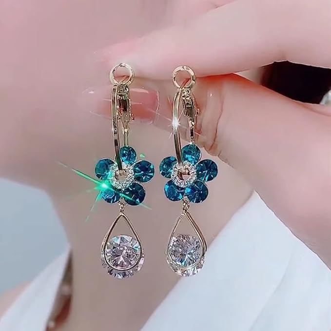 Fashion Blue Crystal Flower Earrings