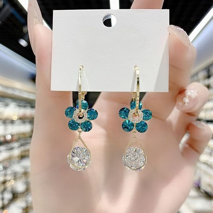 Fashion Blue Crystal Flower Earrings