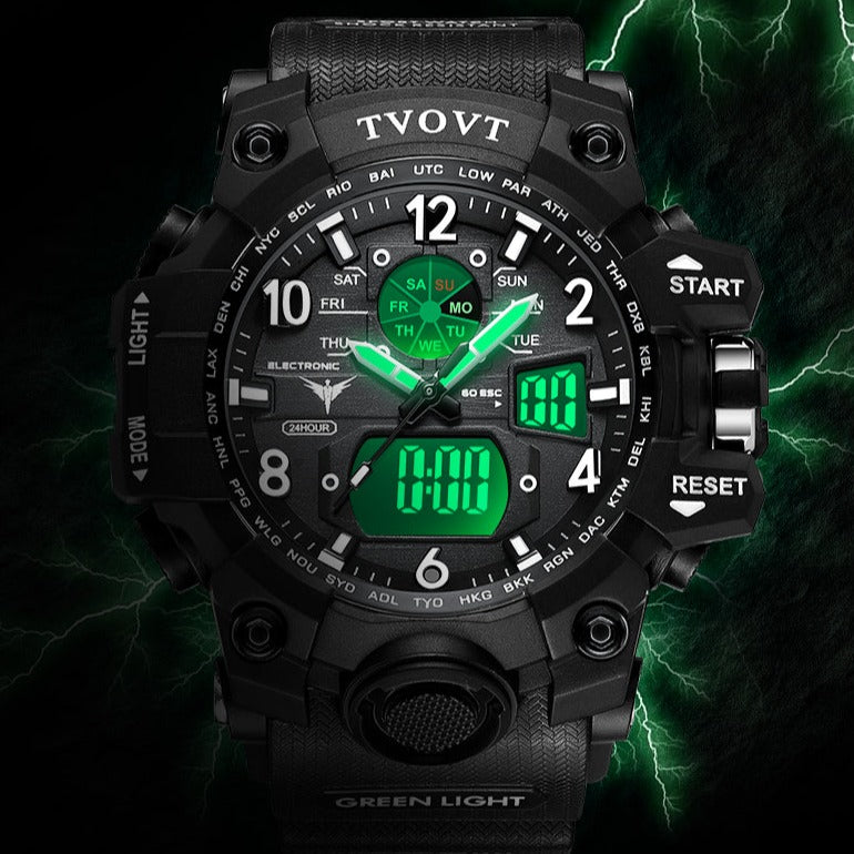 Men's TVOVT Waterproof Double Dial Led Sport Watch