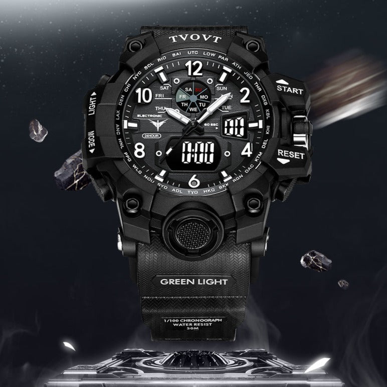 Men's TVOVT Waterproof Double Dial Led Sport Watch