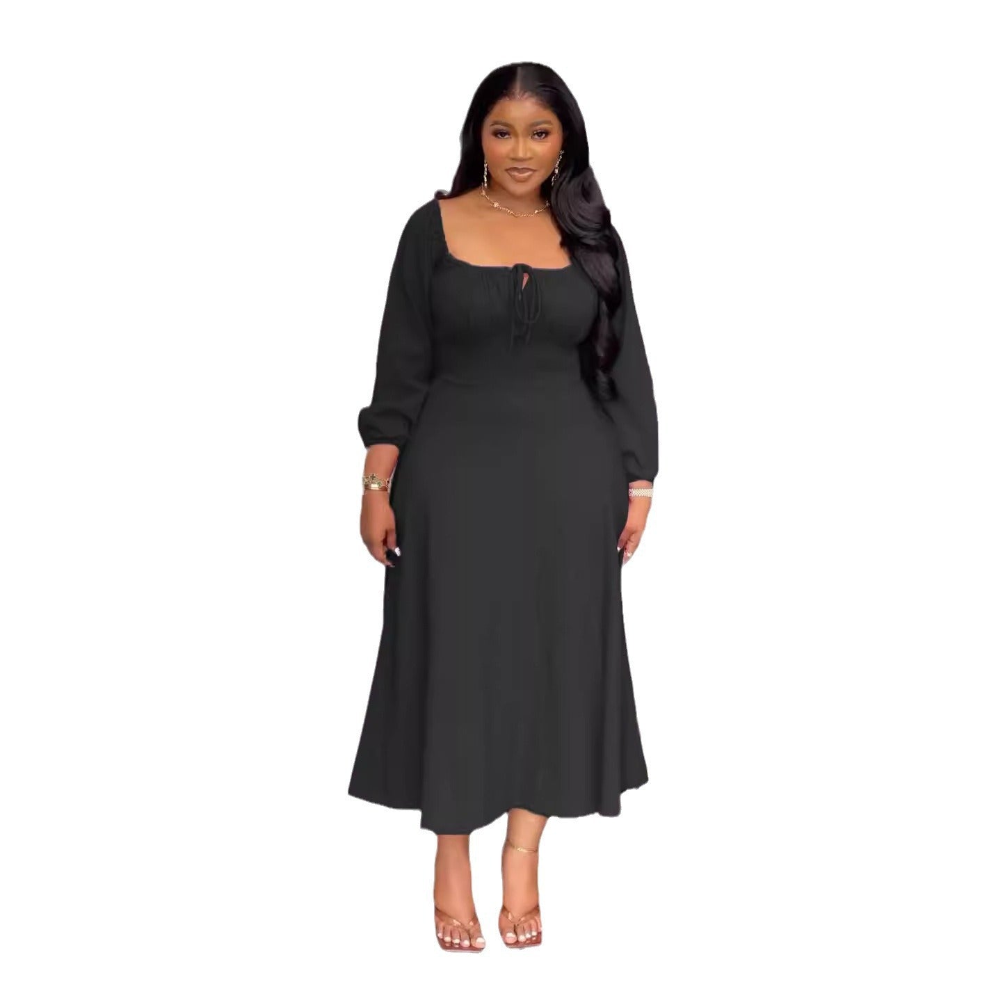 Sexy Off-the-shoulder Drawstring Square Neck Hem Dress