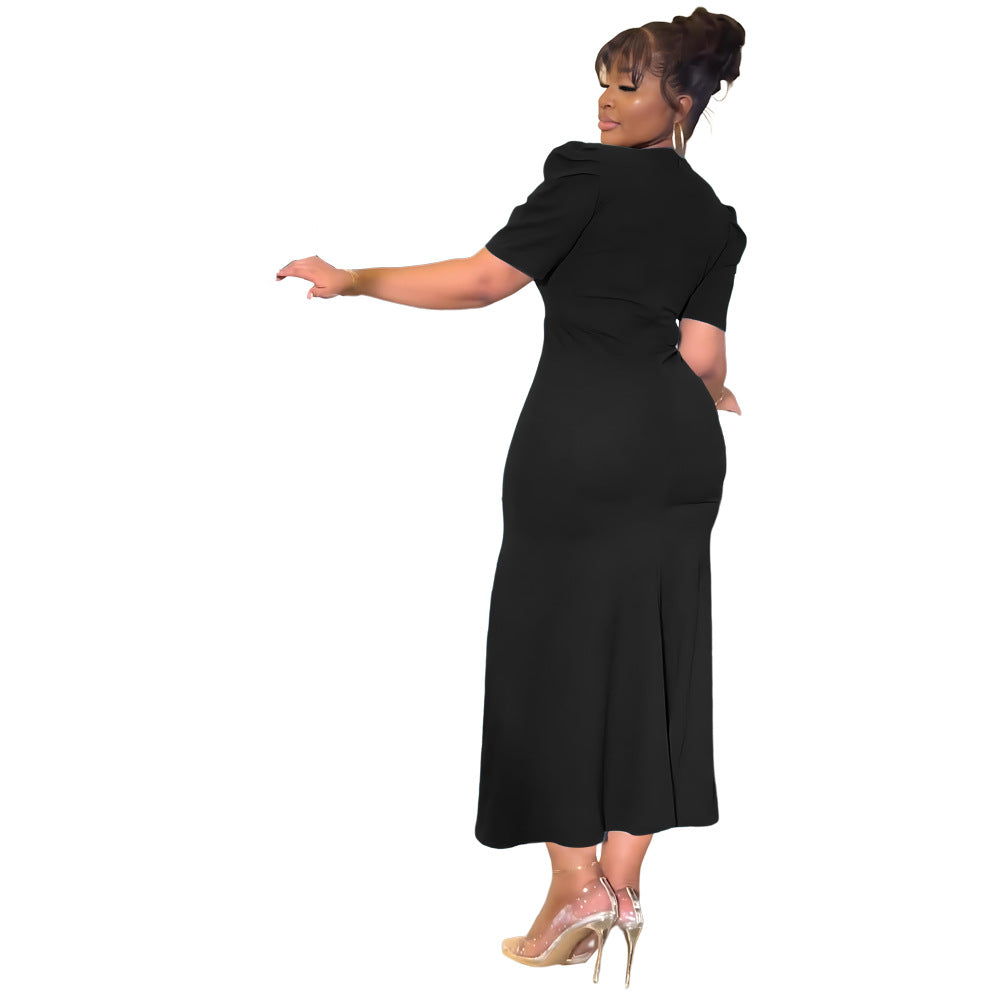 Solid Colour Slim Fit Fishtail Maxi Dress