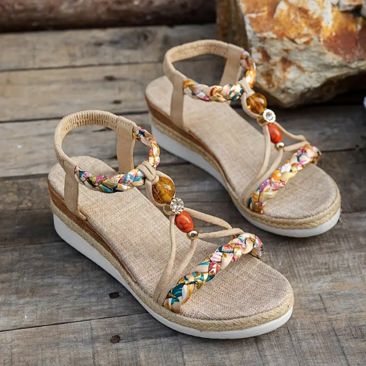 Colorful Braided Straps Open Toe Comfortable Sandals