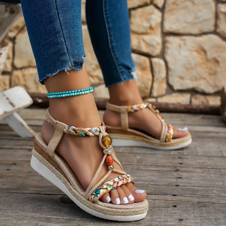 Colorful Braided Straps Open Toe Comfortable Sandals
