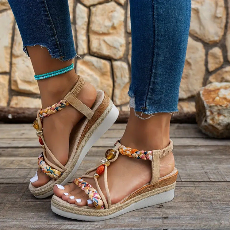 Colorful Braided Straps Open Toe Comfortable Sandals