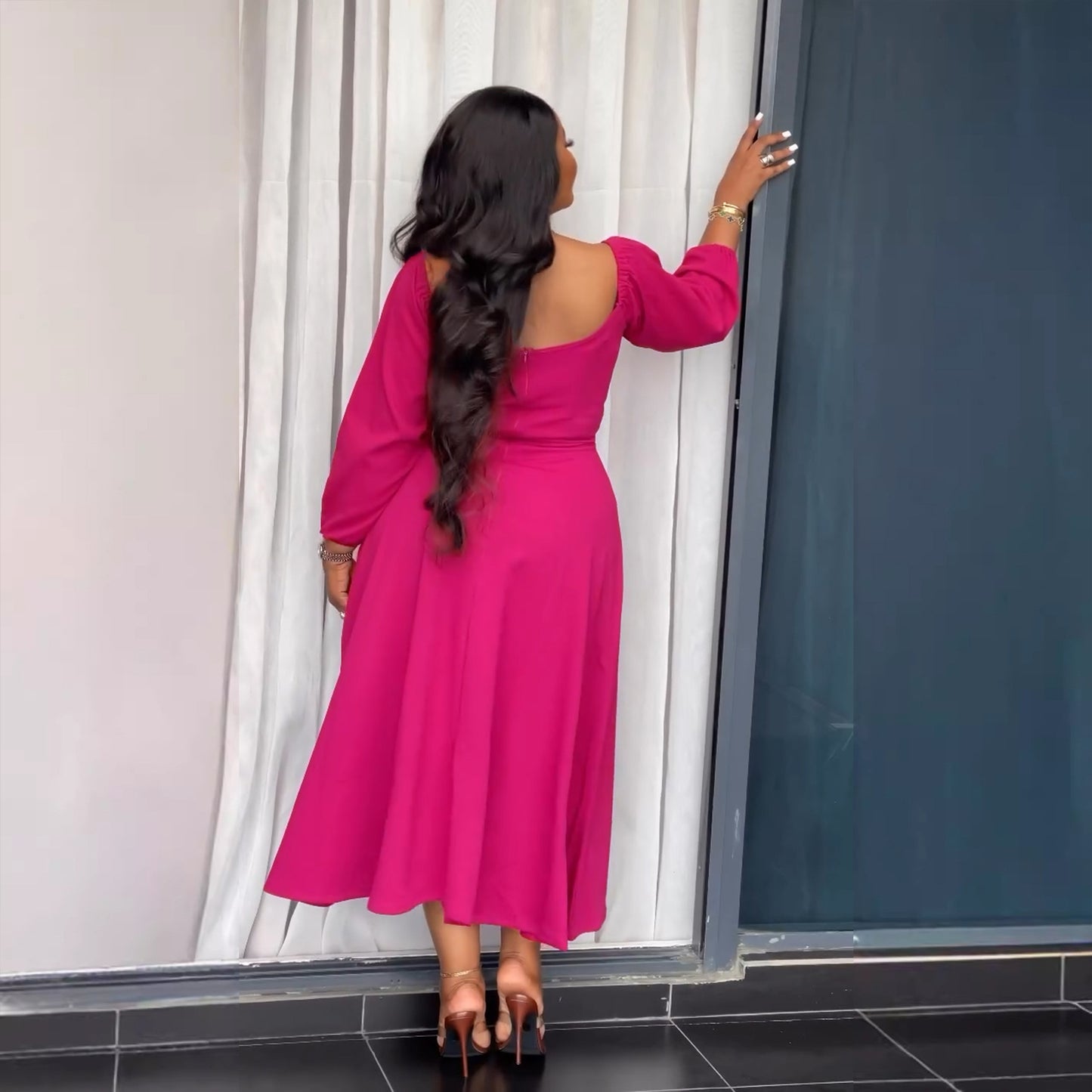 Sexy Off-the-shoulder Drawstring Square Neck Hem Dress