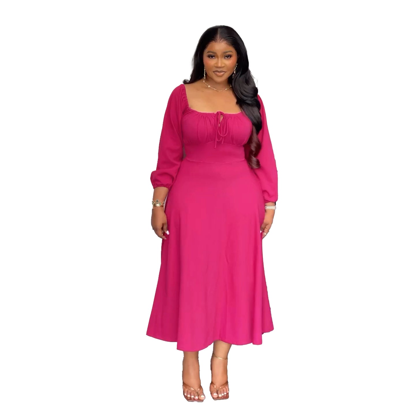 Sexy Off-the-shoulder Drawstring Square Neck Hem Dress