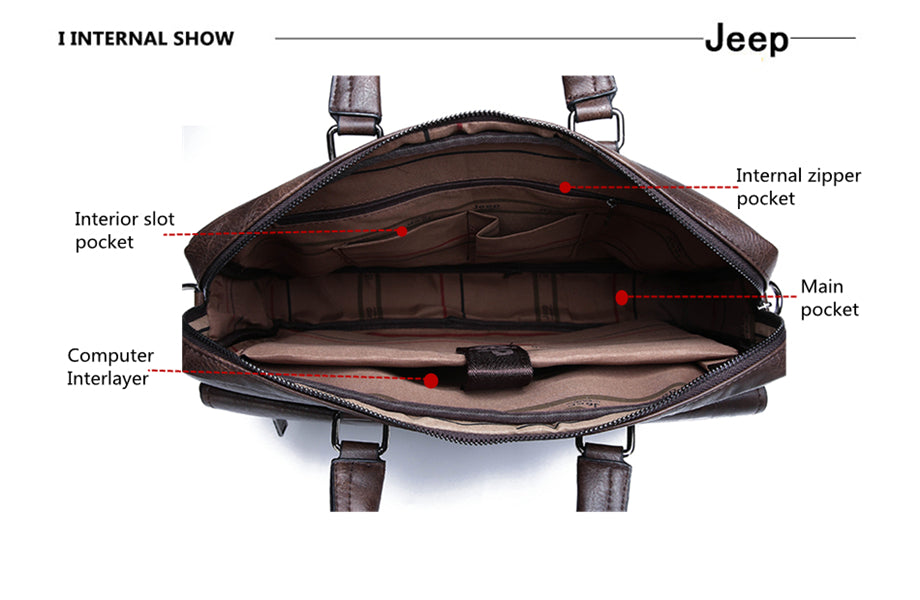 JEEP BULUO Men's Briefcase Leather Handbag
