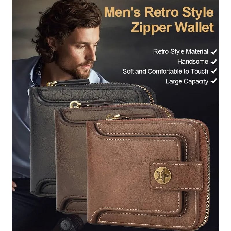 Men's Short Fashion Horizontal Zipper Wallet