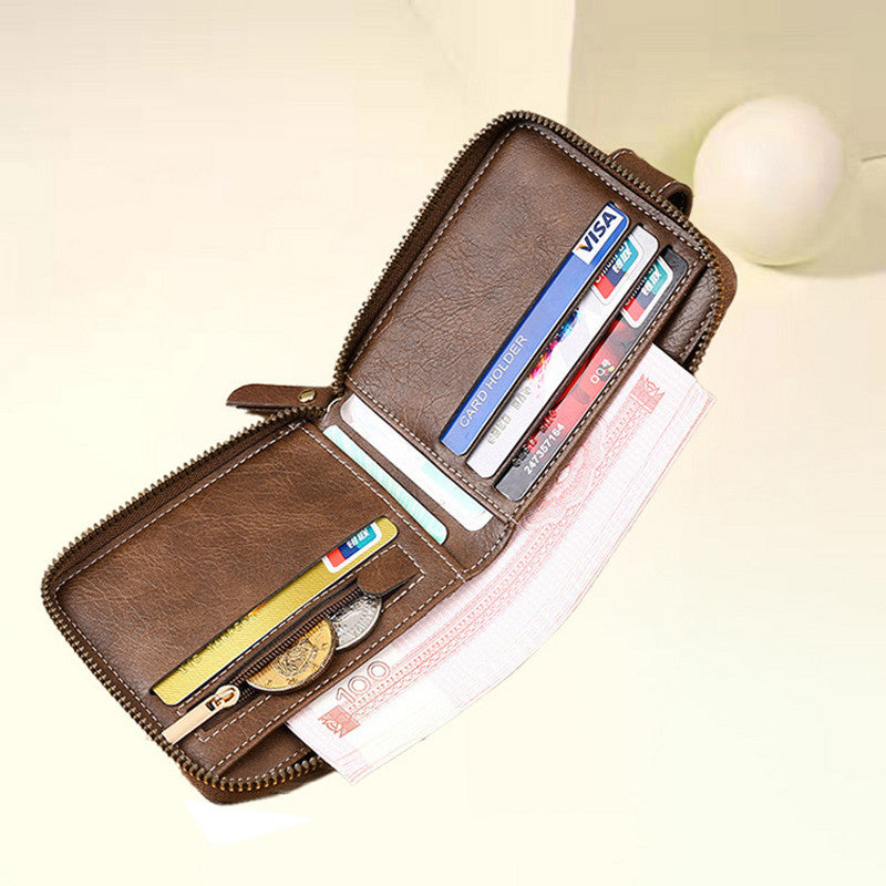 Men's Short Fashion Horizontal Zipper Wallet