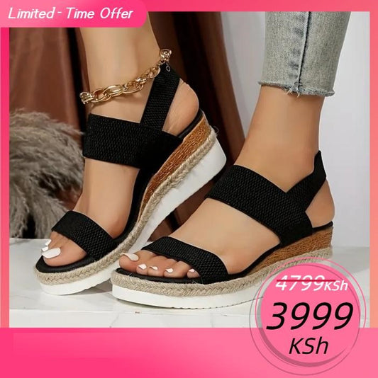 Elastic Band Wedge Sandals