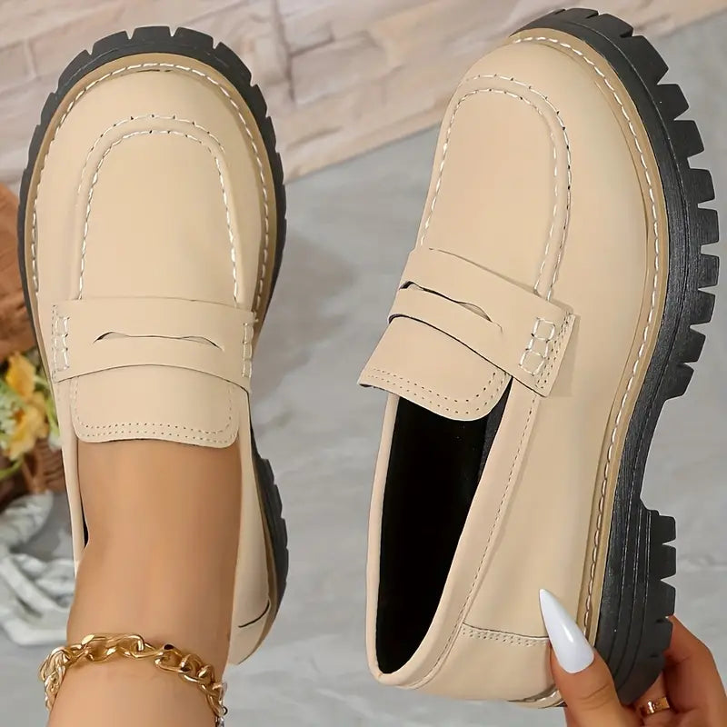 Chunky Heel Slip-On Loafers