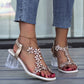 Flower Crystals Block Heel Sandals