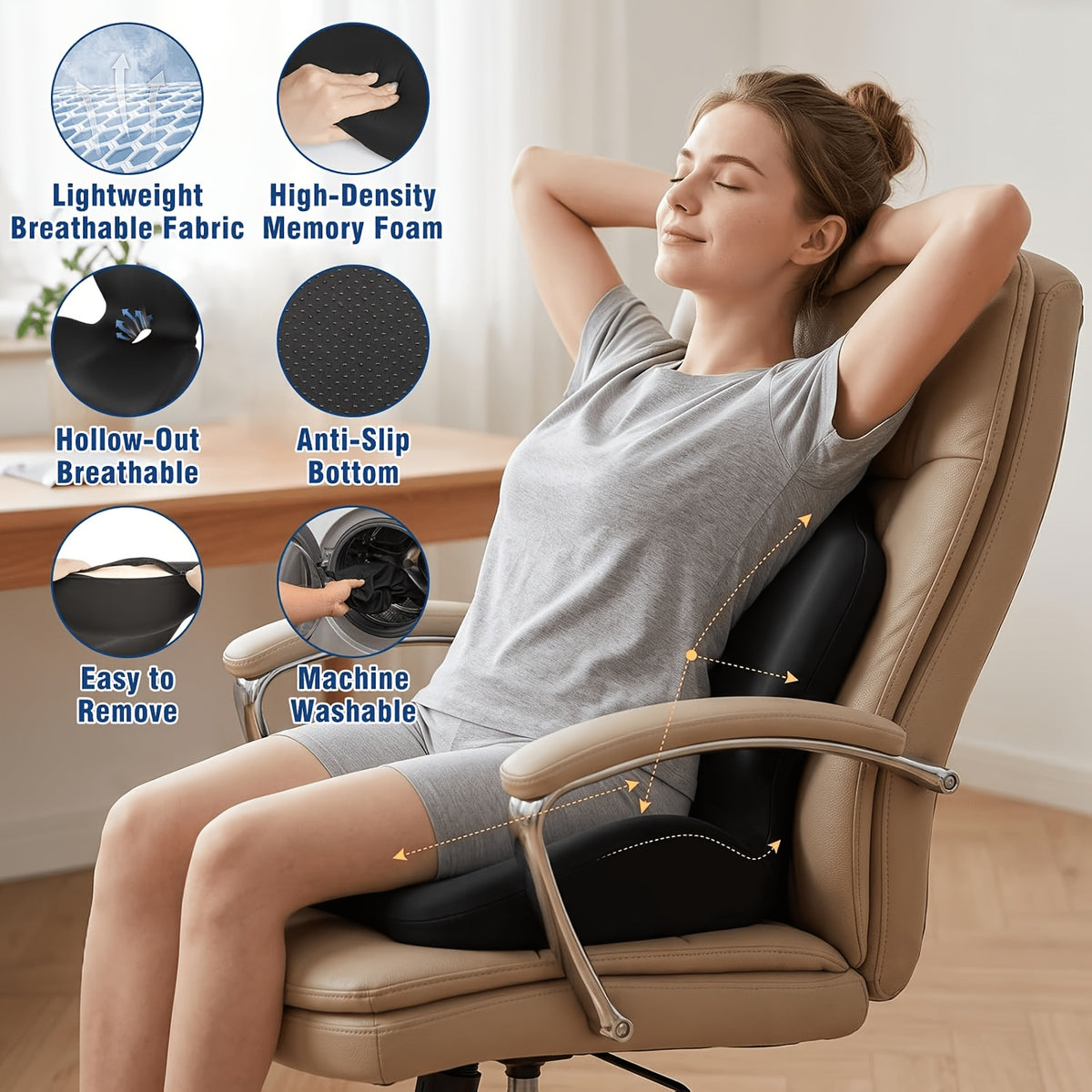 Ergonomic Memory Foam Cushion with Lumbar Support