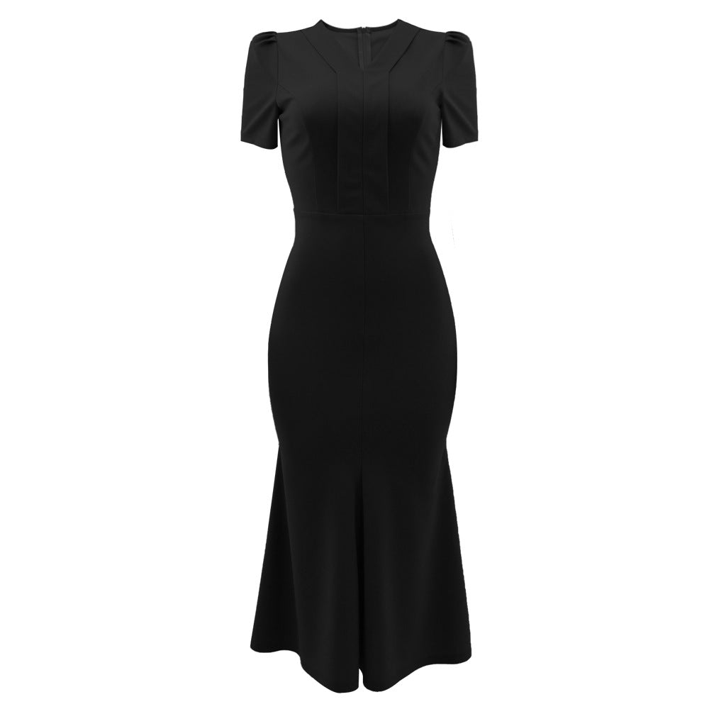 Solid Colour Slim Fit Fishtail Maxi Dress