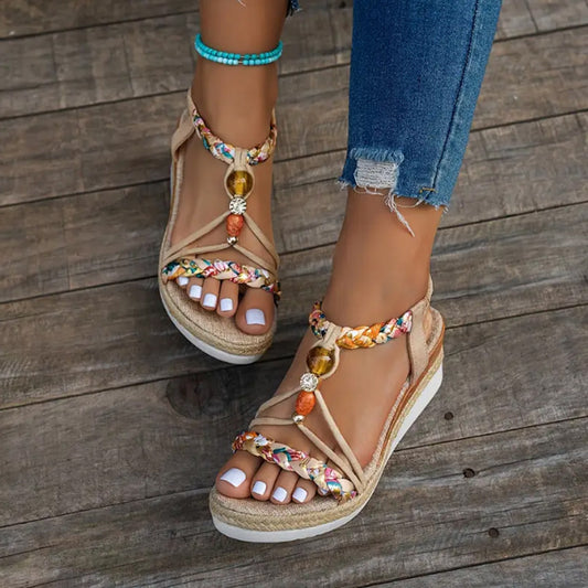 Colorful Braided Straps Open Toe Comfortable Sandals