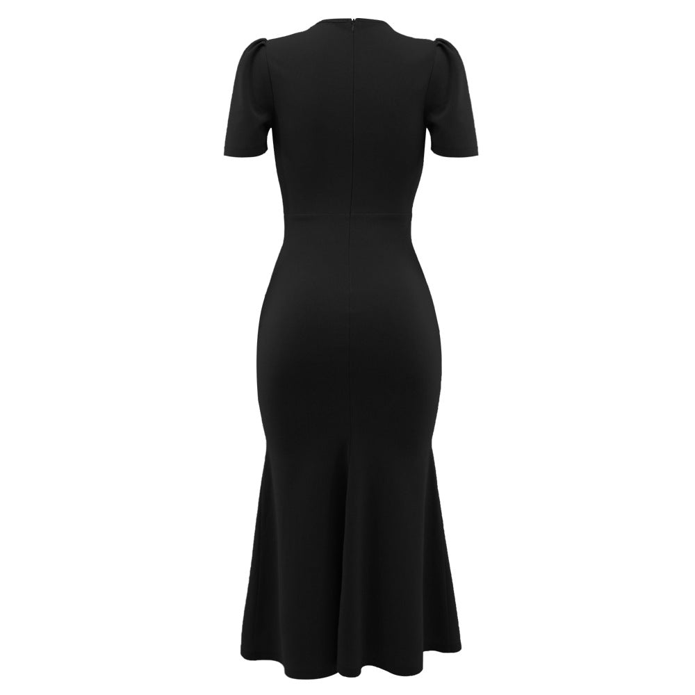 Solid Colour Slim Fit Fishtail Maxi Dress