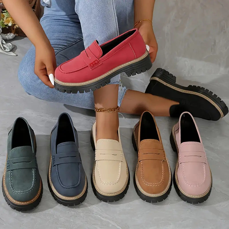 Chunky Heel Slip-On Loafers