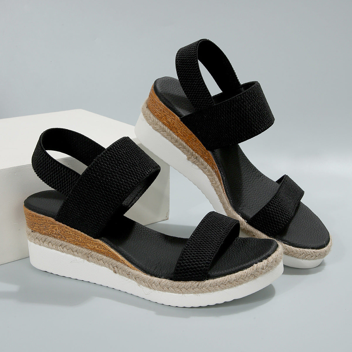 Elastic Band Wedge Sandals