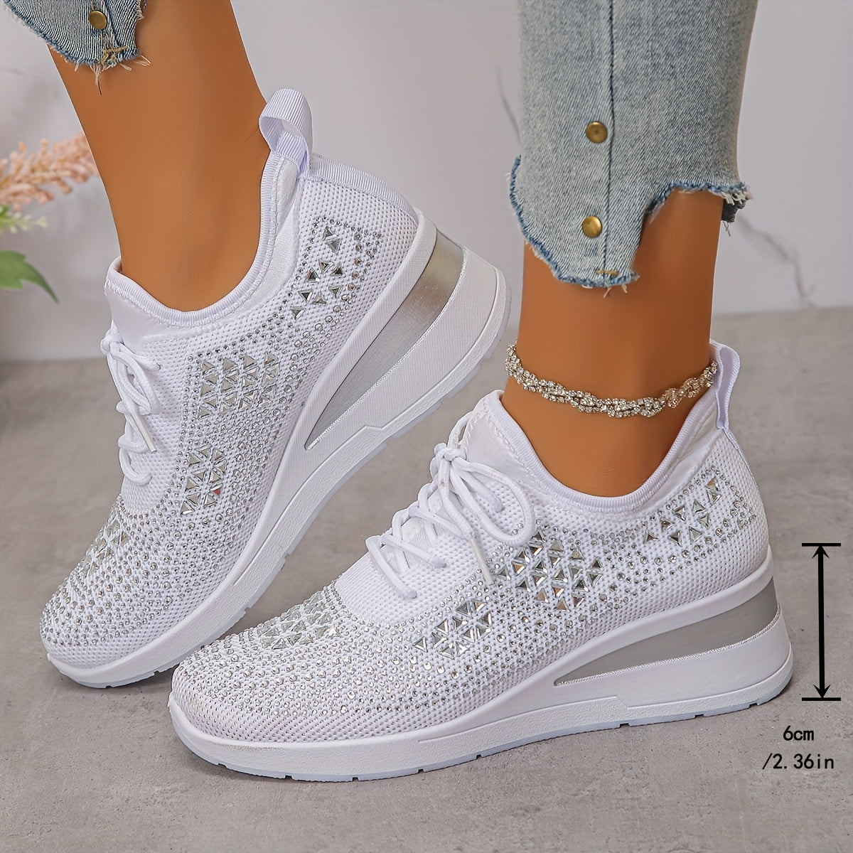 Rhinestone Thick-Sole Casual Sports Women's Shoes
