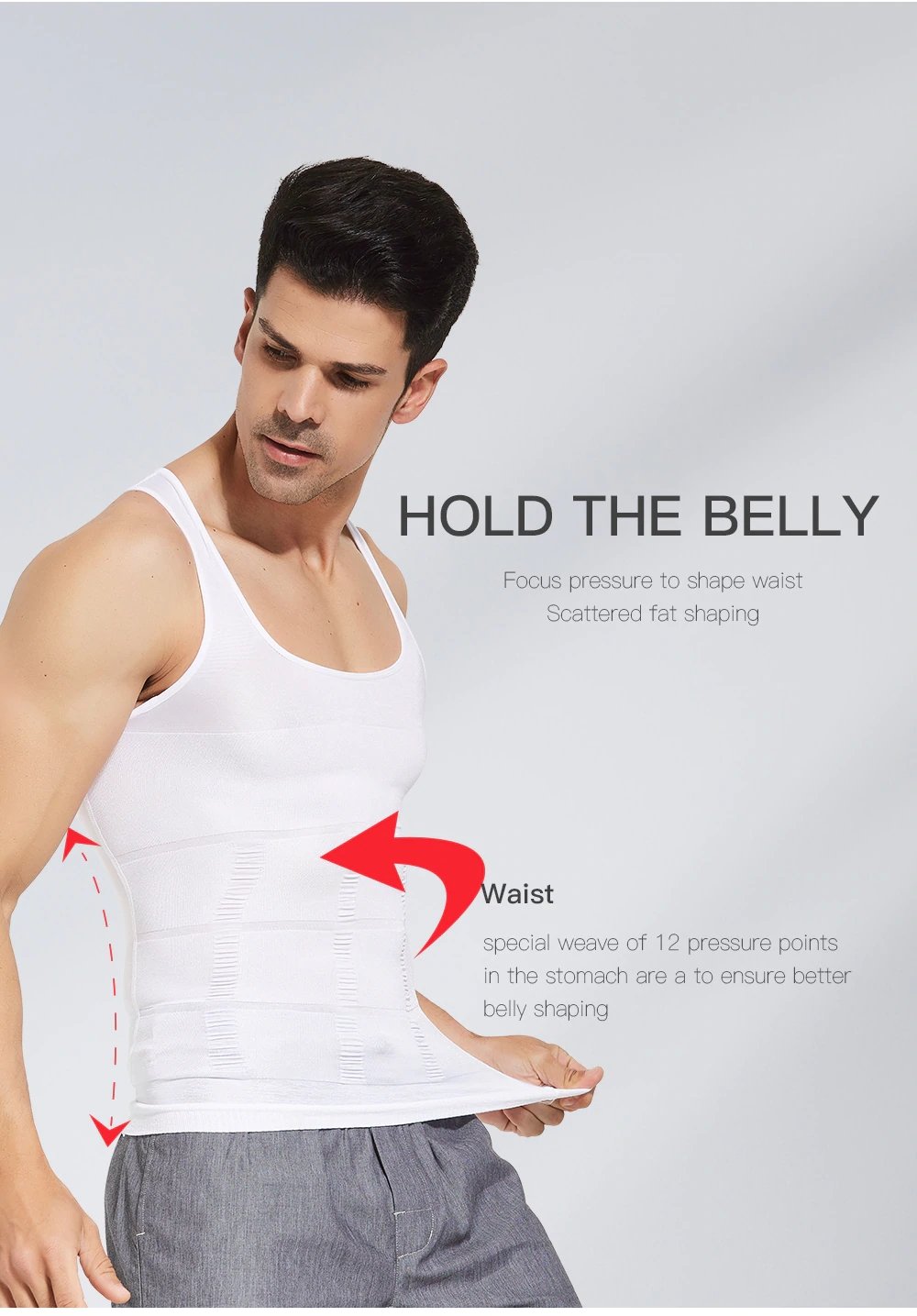 Men's Slimming Body Shaper Vest Shirt Abs Abdomen Slim【White Color】