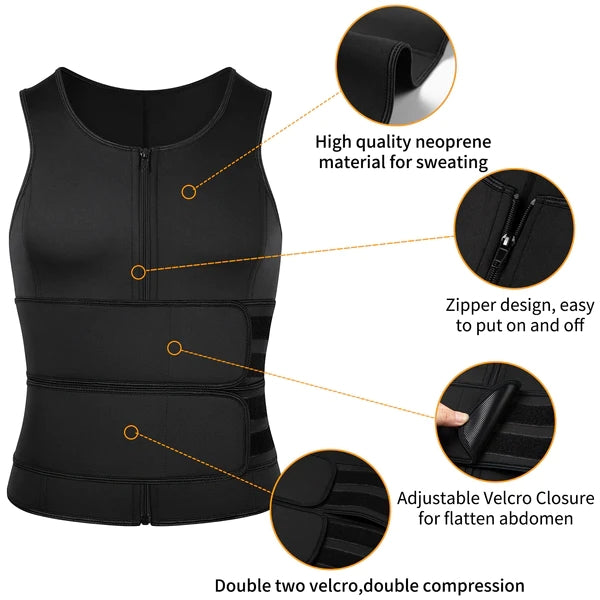【On Sale!】Sauna Suit Sweat Vest Men's Workout Tank Tops Black