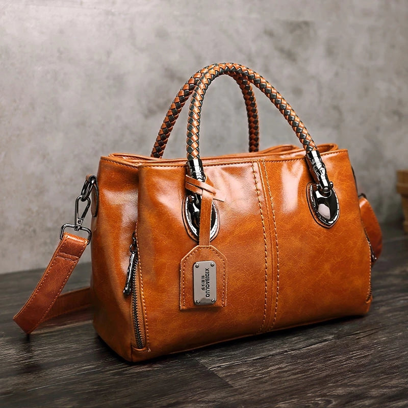 Vintage Oil Wax Leather Women's Handbag